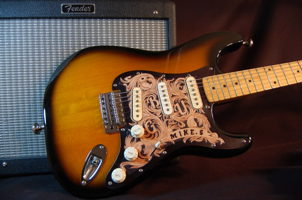 Hand tooled custom leather stratocaster pickguard
